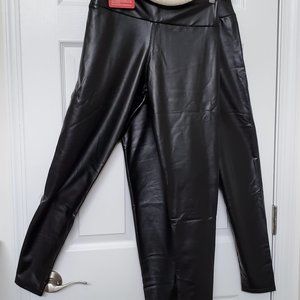 Two pair faux leather pants, pull on, legging style, size medium